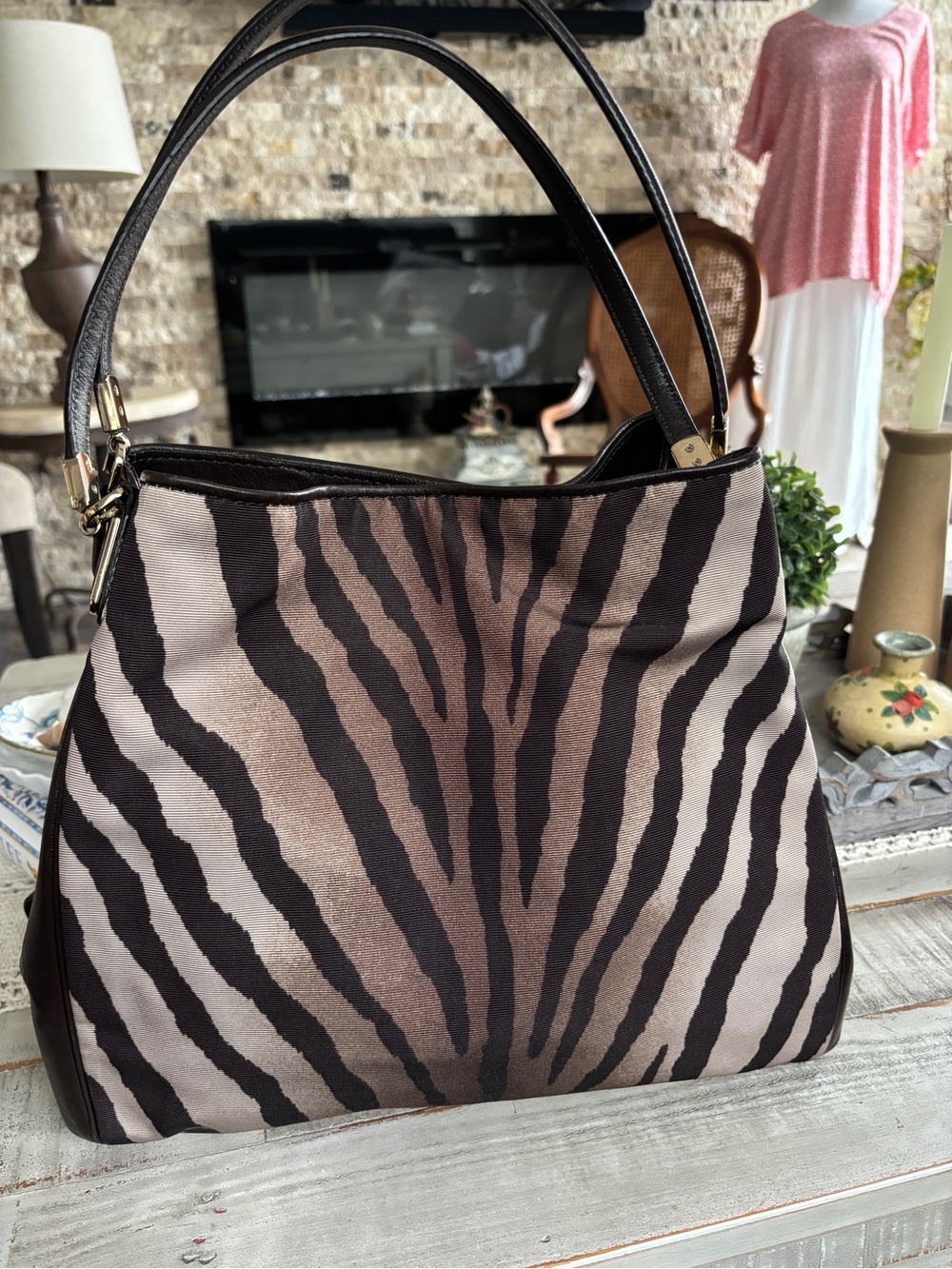 Coach Madison Zebra Print Small Phoebe Shoulder Bag